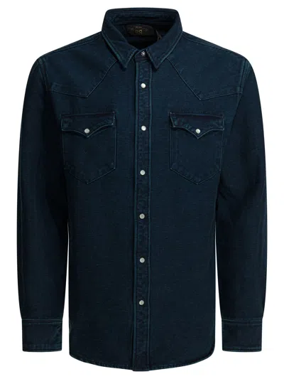 Rrl Suede Western Shirt Long Sleeves Pockets In Blue
