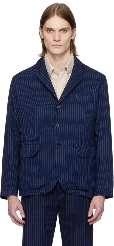 Rrl Indigo Unconstructed Twill Blazer In Indigo/white