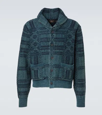 Rrl Jacquard Cotton Cardigan In Blue