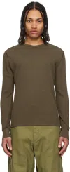 Rrl Khaki Garment-dyed Waffle-knit Crewneck Sweatshirt In Brown