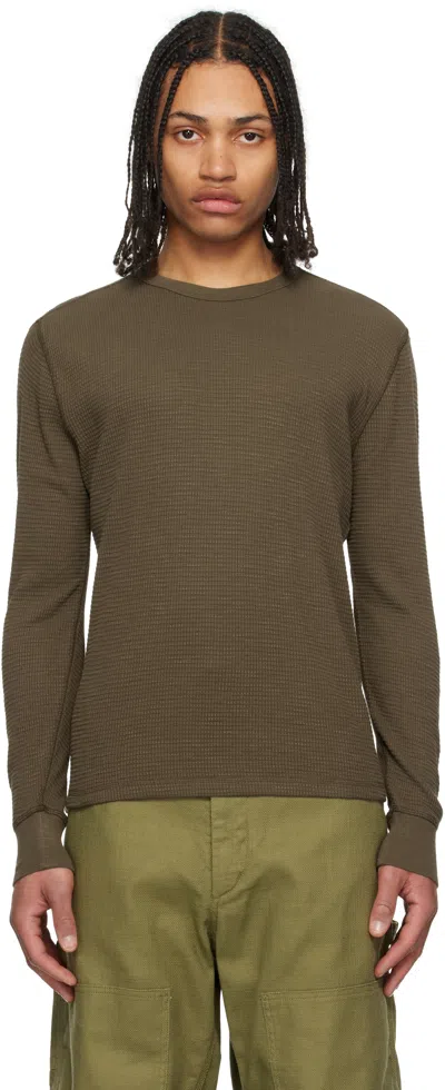 Rrl Khaki Garment-dyed Waffle-knit Crewneck Sweatshirt In Olive Brown