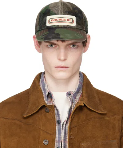 Rrl Khaki Logo-patch Camo Mesh Trucker Cap In Green