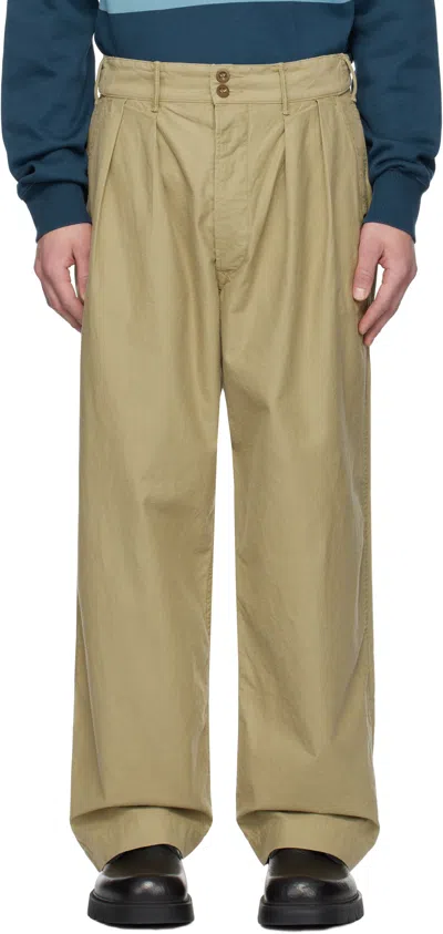 Rrl Khaki Pleated Chino Trousers