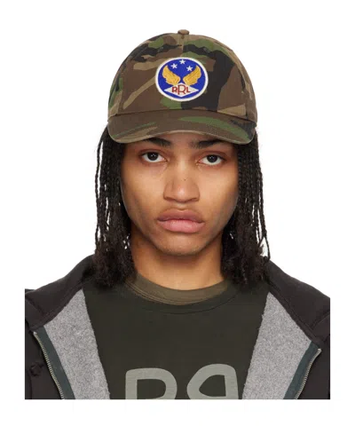 Rrl Khaki Winged-logo Camo Ball Cap In Green