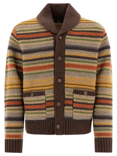 Rrl Shawl-collar Striped Wool Cardigan In Multi