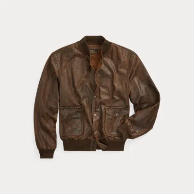 Rrl Leather Bomber Jacket In Gold