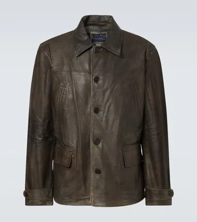 Rrl Leather Jacket In Brown