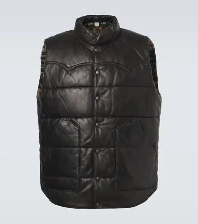 Rrl Leather Puffer Vest In Black