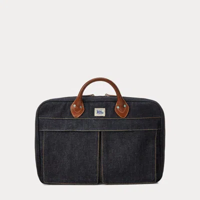 Rrl Leather-trim Denim Briefcase In Brown