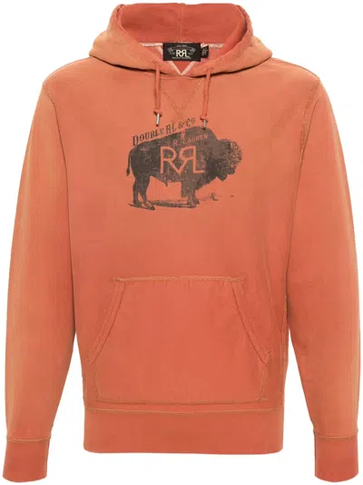 Rrl Logo-print Dyed Hoodie In Orange