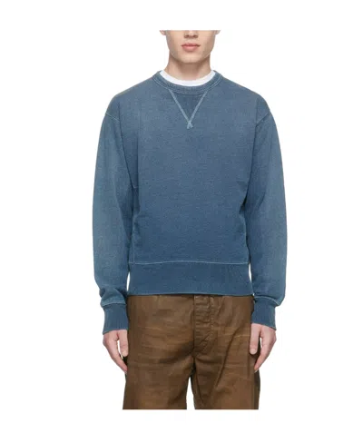 Rrl Logo Round Neck Hoodie In Blue