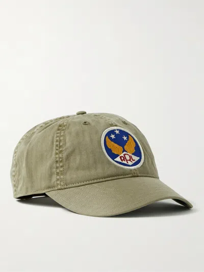 Rrl Logo-appliquéd Herringbone Cotton-twill Baseball Cap In Green