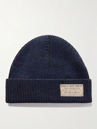 Rrl Logo-appliquéd Ribbed Cotton Beanie In Blue