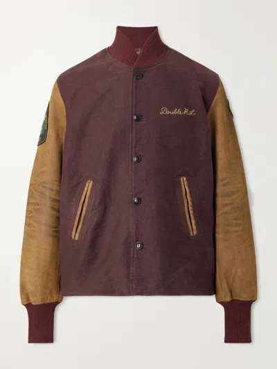 Rrl Logo-embroidered Cotton-corduroy And Leather Bomber Jacket In Multi