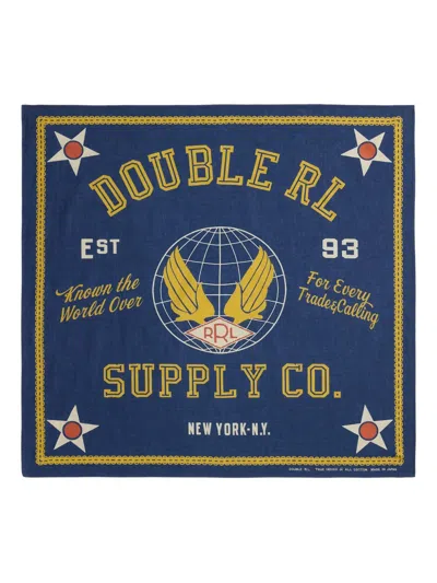 Rrl Logo-printe Cotton Bandanna In Blue