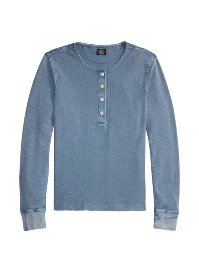 Rrl Long Sleeve Polo Top In Blue