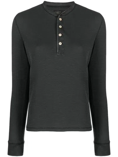 Rrl Long-sleeved Fine-ribbed T-shirt In Schwarz