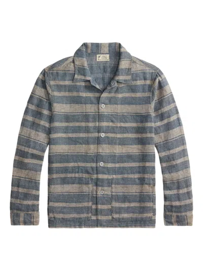 Rrl Long-sleeved Striped Shirt In Gray