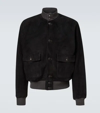 Rrl Mason Suede Bomber Jacket In Black