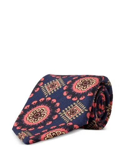 Rrl Medallion-print Wool Tie In Blue