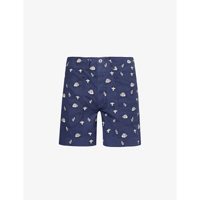 Rrl Keane Mountain-embroidered Cotton Shorts In Navy