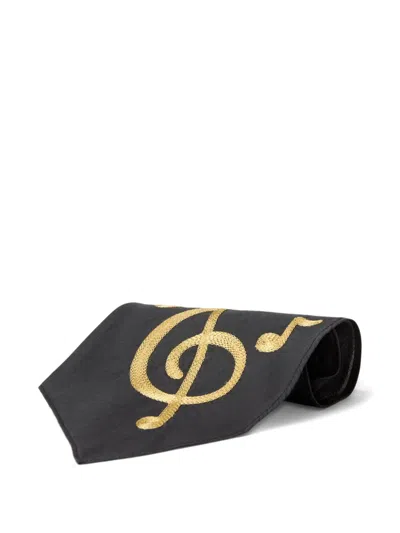 Rrl Musical-note Embroidered Tie In Black