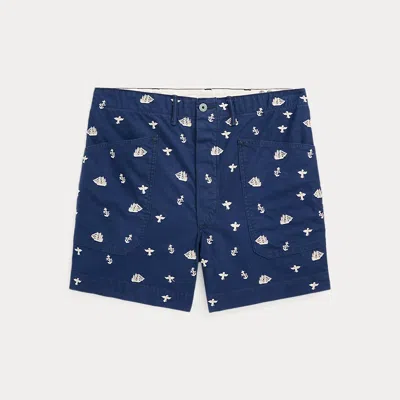 Rrl Nautical-embroidered Twill Short In Blue
