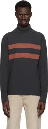 Rrl Navy & Red Double Striped Turtleneck In Navy Multi