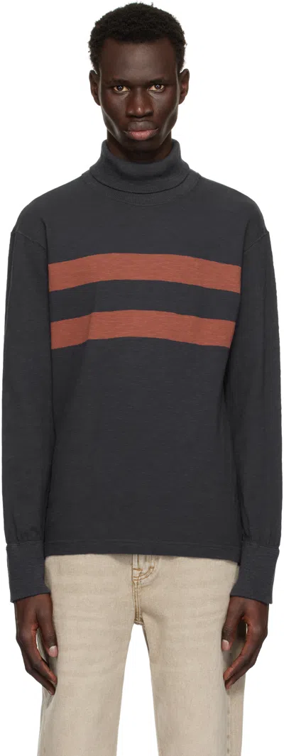 Rrl Navy & Red Double Striped Turtleneck In Navy Multi