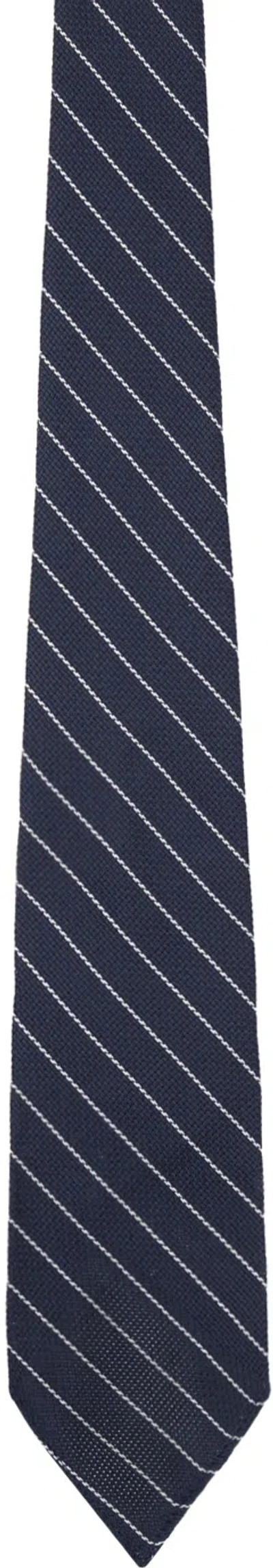 Rrl Navy & White Grenadine Tie In Blue