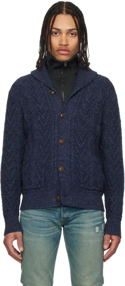 Rrl Navy Aran-knit Cotton Cardigan In Navy Heather