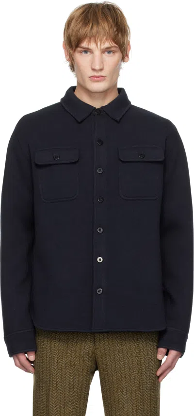 Rrl Navy Birdseye Jacquard Wool Work Jacket