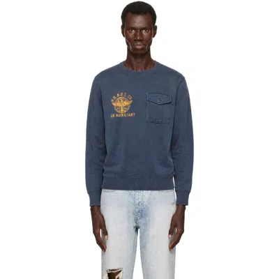 Rrl Navy Bonded Logo Sweatshirt In Blue