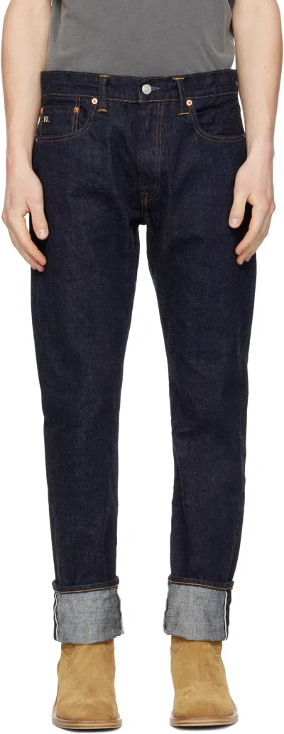 Rrl Navy High Slim Bayview Selvedge Jeans In Blue