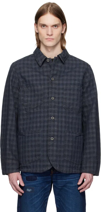Rrl Navy Jacquard Dobby Alco Denim Shirt Jacket In Navy Multi