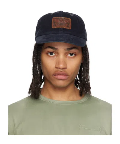 Rrl Navy Leather-patch Corduroy Trucker Cap In Navy Blue
