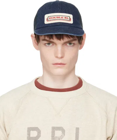 Rrl Navy Logo-patch Indigo Denim Trucker Cap In Gray
