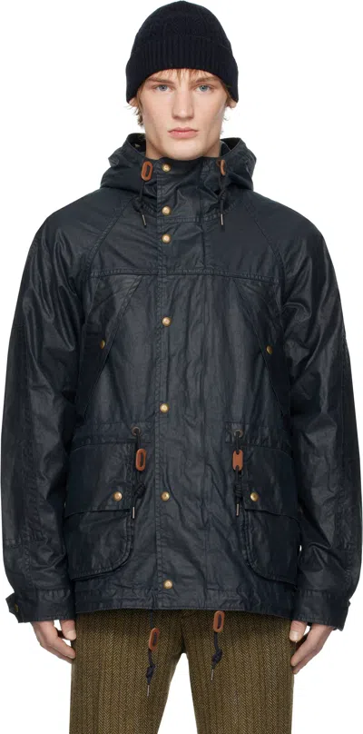 Rrl Navy Oilcloth Hooded Jacket In Vintage Navy