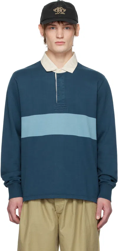 Rrl Navy Oversize Striped Jersey Rugby Polo In Navy/multi