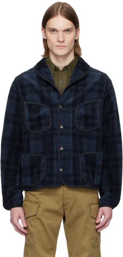 Rrl Navy Plaid-print Corduroy Jacket In Indigo Plaid