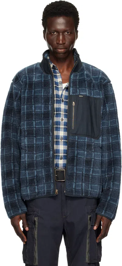 Rrl Navy Plaid Wool-blend Pile Fleece Jacket