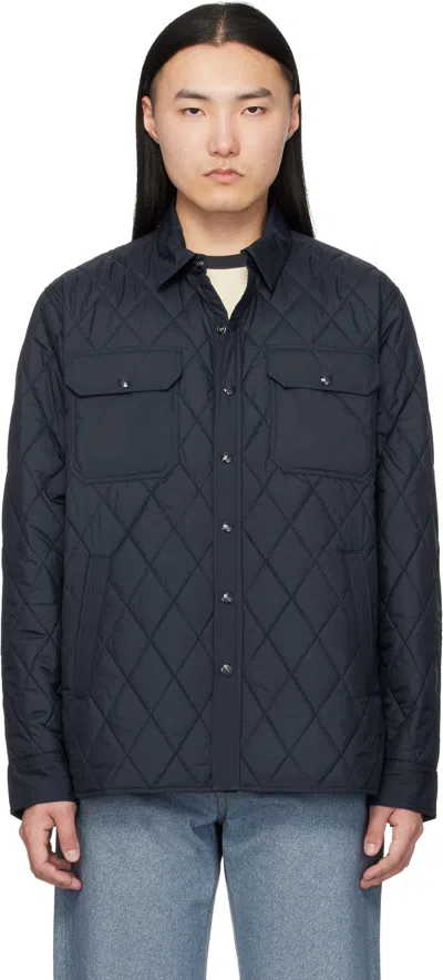 Rrl Navy Quilted Overshirt In Multi