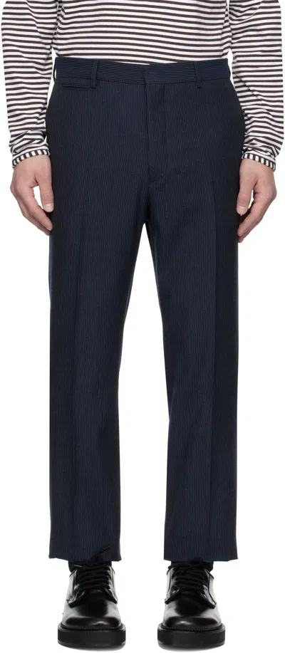 Rrl Navy Slim Striped Herringbone Suit Trousers In Navy/white