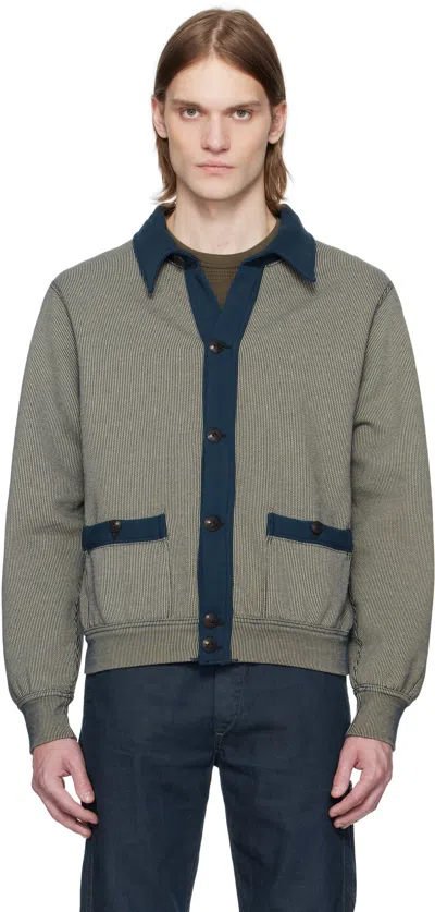 Rrl Navy Striped Jacquard-knit Cardigan In Navy Multi