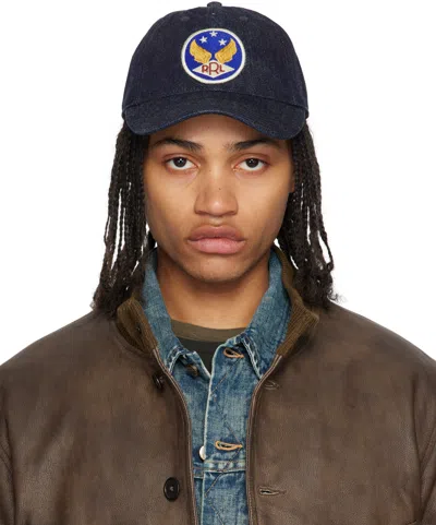 Rrl Indigo Winged-logo Denim Ball Cap In Rinse