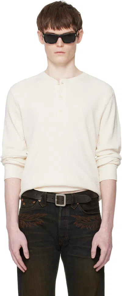 Rrl Off-white Waffle-knit Henley In Brown