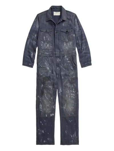 Rrl Paint-splatter Jumpsuit In Blue