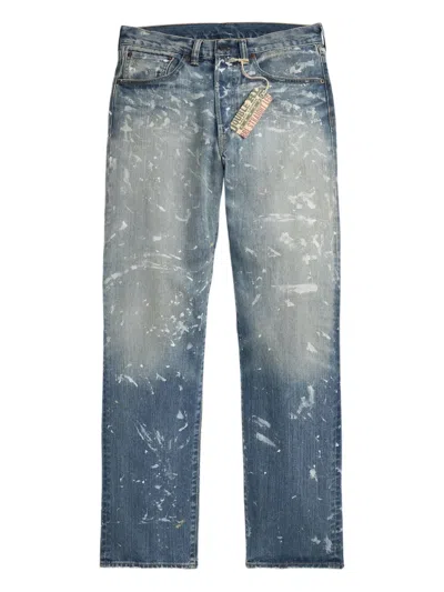 Rrl Paint-splattered Jeans In Blue