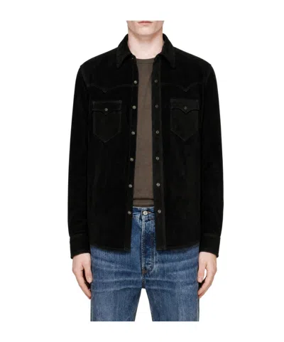 Rrl Paneled Suede Jacket In Black