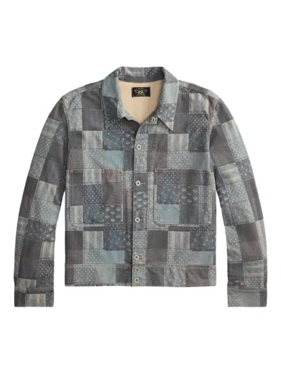 Rrl Patchwork Button Jacket In Blue